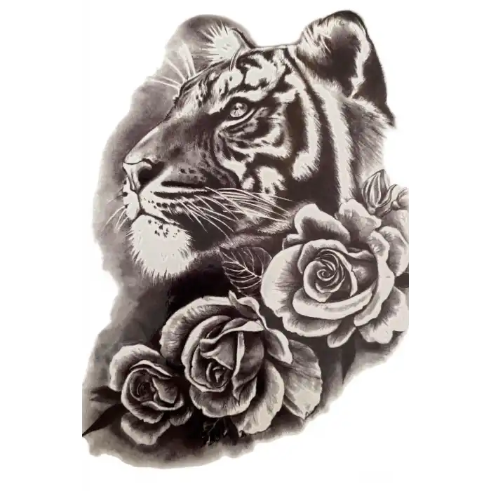 Geçici Kaplan Ve Çiçek Figürlü Dövme Tattoo