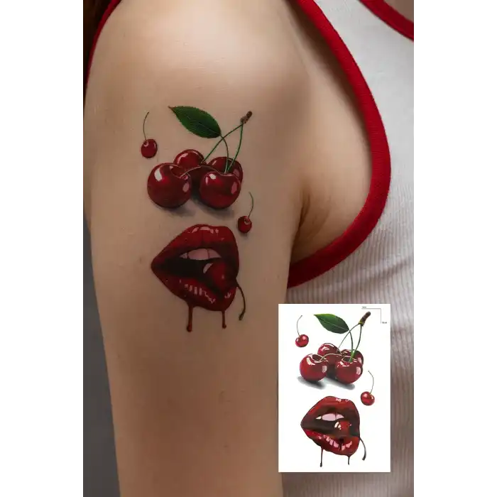 Geçici Kiraz Ve Dudak Figürlü Mini Dövme Tattoo