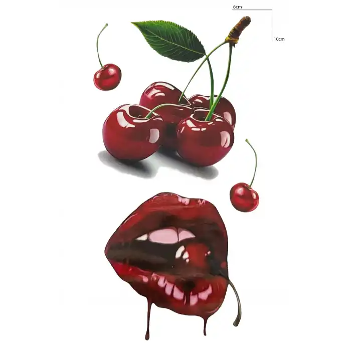 Geçici Kiraz Ve Dudak Figürlü Mini Dövme Tattoo