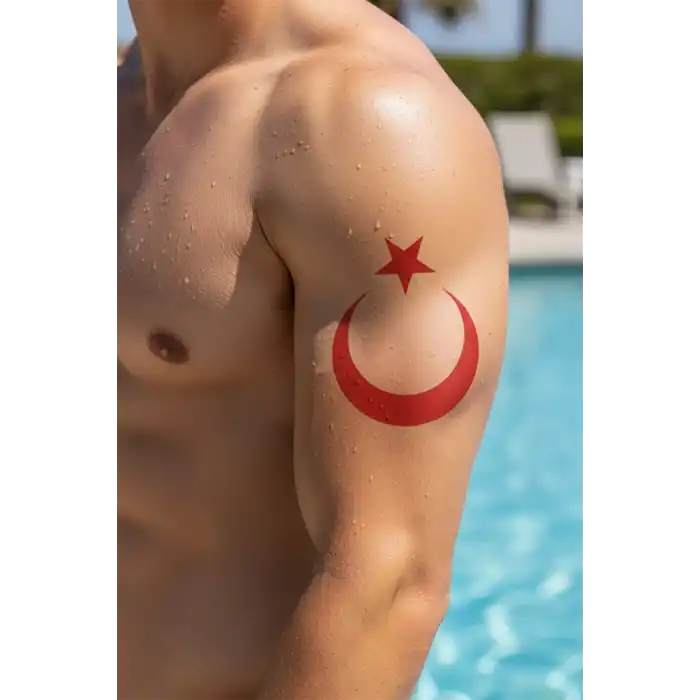 Geçici Kırmızı Türk Bayrağı - Ayyıldız Dövme Tattoo