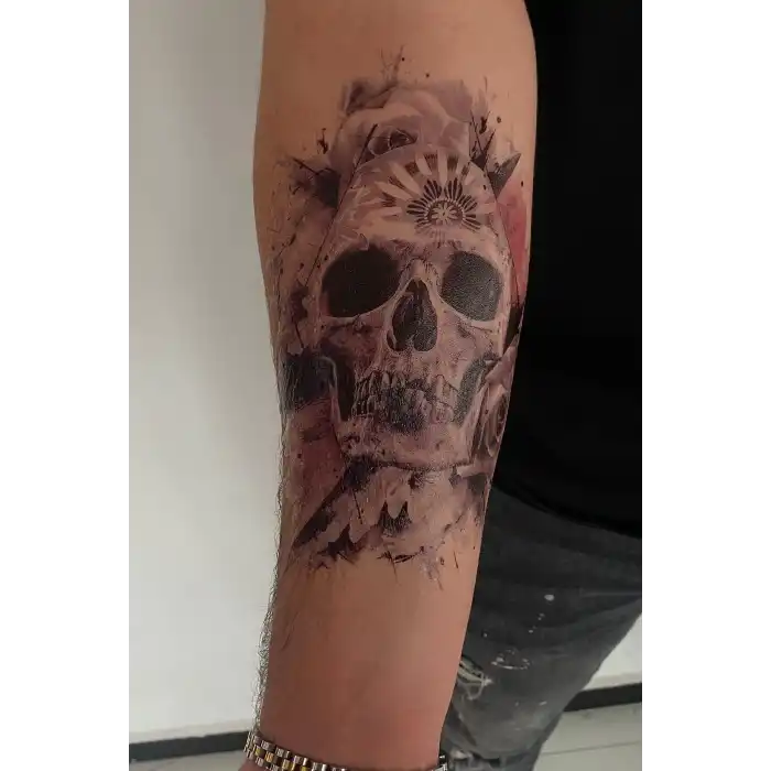 Geçici Kuru Kafa Figürlü Dövme Tattoo