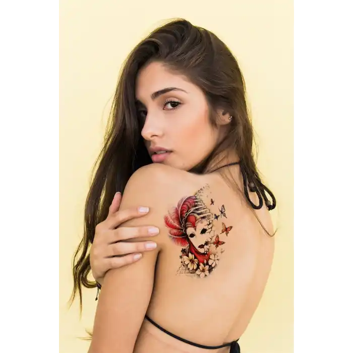 Geçici Maske ve Kelebek Dövme Tattoo