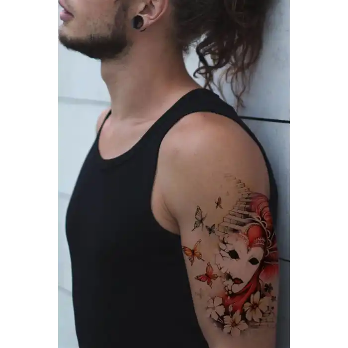 Geçici Maske ve Kelebek Dövme Tattoo