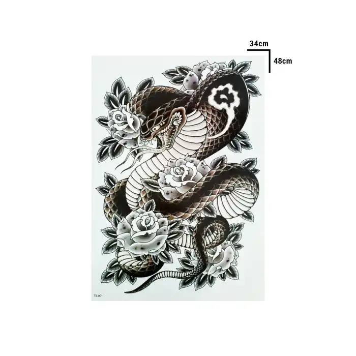 Geçici Yılan ve Gül Modelli Sırt Dövme Tattoo