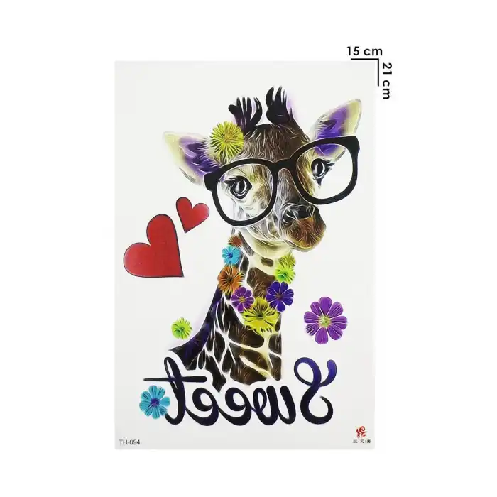 Geçici Zürafa, Kalp, Yazılı Dövme Tattoo