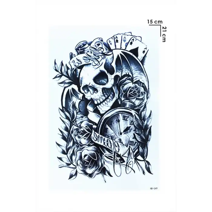 Gerçekçi Geçici Kurukafa ve Saat Dövme Tattoo
