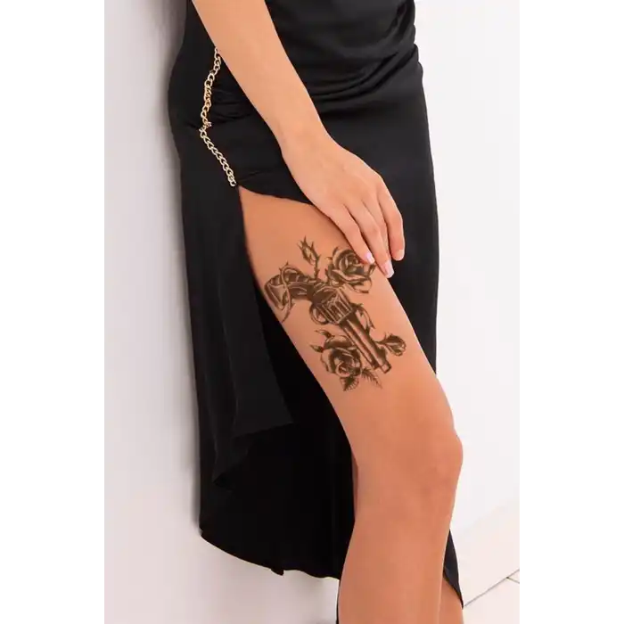 Gerçekçi Geçici Silah ve Gül Dövme Tattoo