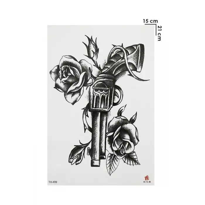 Gerçekçi Geçici Silah ve Gül Dövme Tattoo