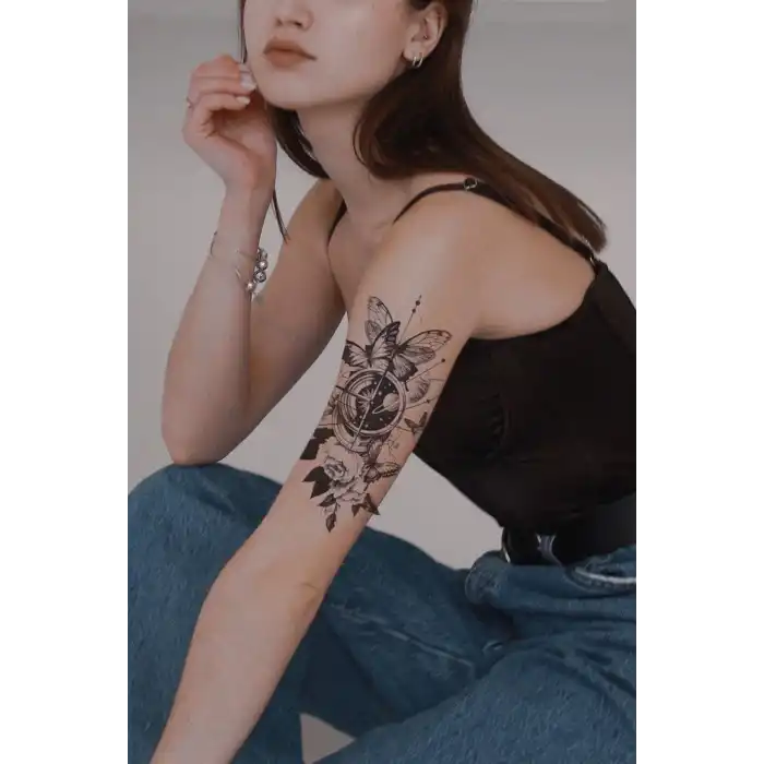 Gezegen Kelebek ve Çiçek Geçici Dövme Tattoo