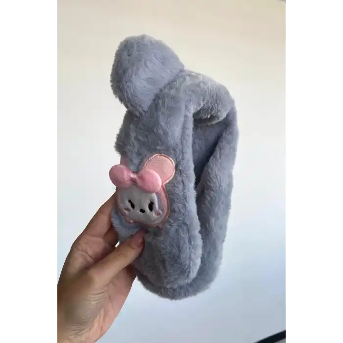 Gri Renk Ayıcık Figürlü Çocuk Peluş Kulaklık