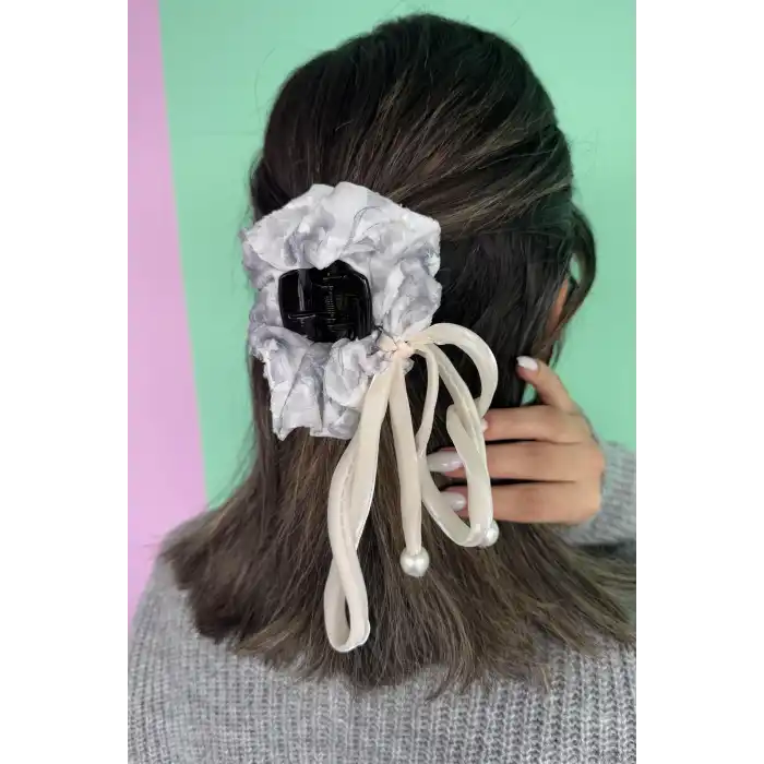 Gri Renk İnci Detaylı Mandal/Simit Toka