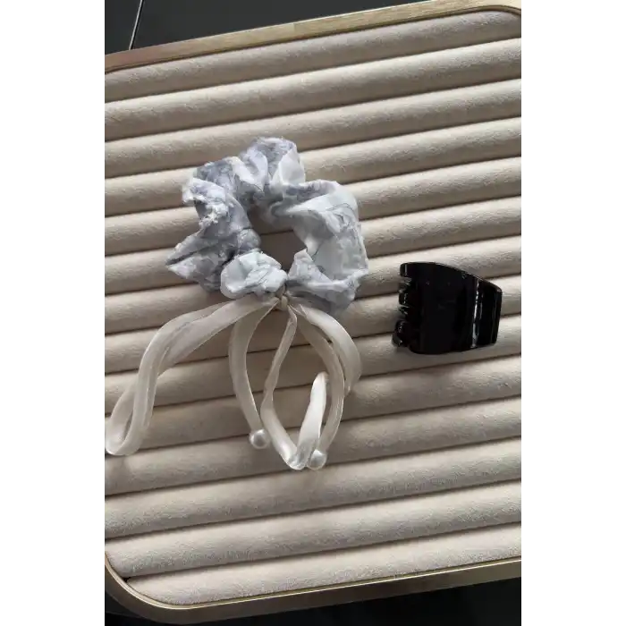 Gri Renk İnci Detaylı Mandal/Simit Toka