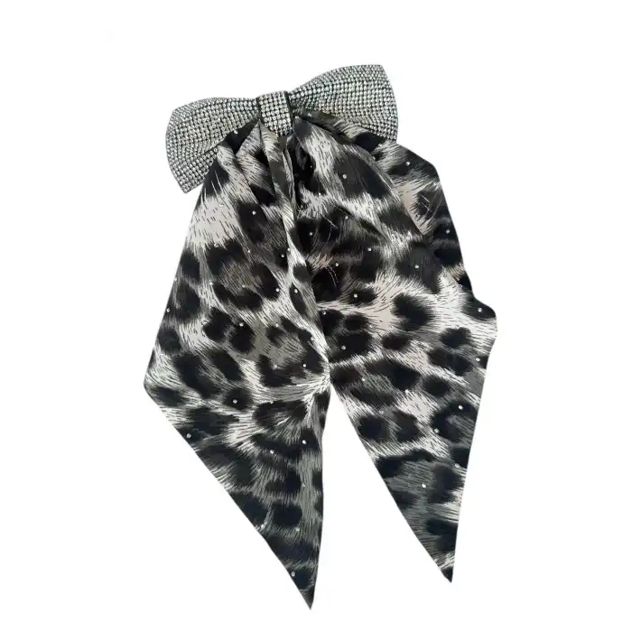 Gri Renk Leopar Desenli Taş Detaylı Otomat Toka