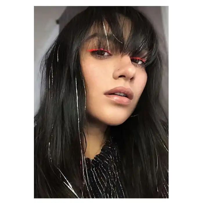 Gri Renk Simli Saç Aksesurı/ Saç Işıltısı Yan Postiş 50 Cm