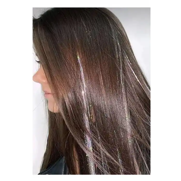 Gri Renk Simli Saç Aksesurı/ Saç Işıltısı Yan Postiş 50 Cm