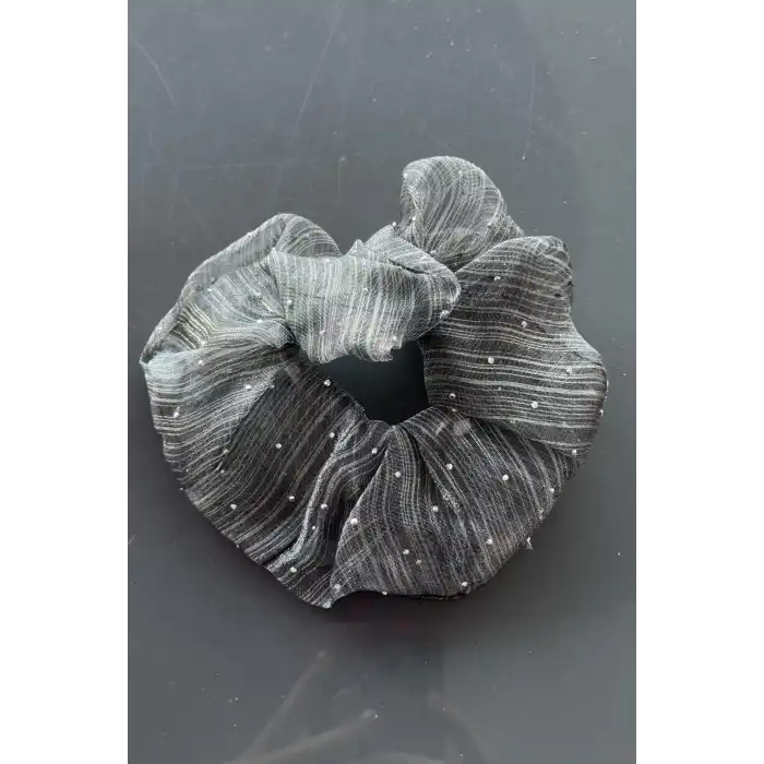 Gri Renk Taşlı Organze Simit Toka