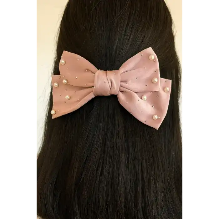 Gül Kurusu Renk Kurdele Figürlü İnci Detaylı Otomat Toka