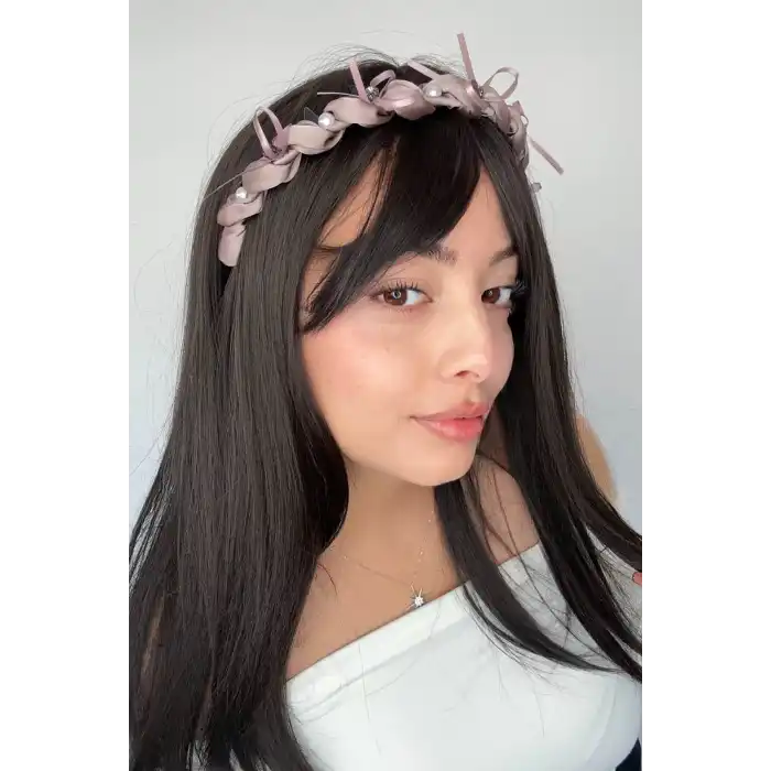 Gül Kurusu Renk Taş Ve İnci Detaylı Taraklı Taç