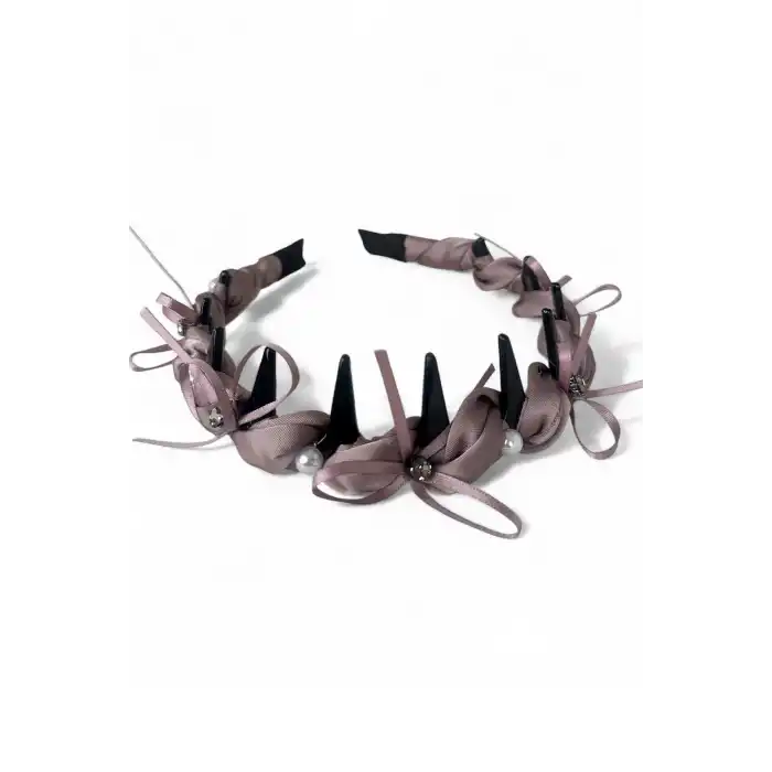 Gül Kurusu Renk Taş Ve İnci Detaylı Taraklı Taç