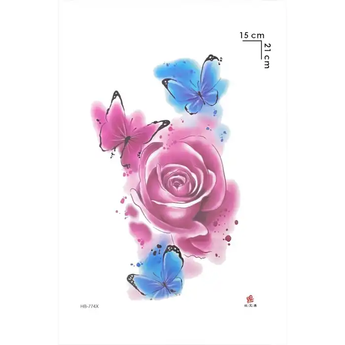 Gül ve Kelebek Geçici Dövme Tattoo