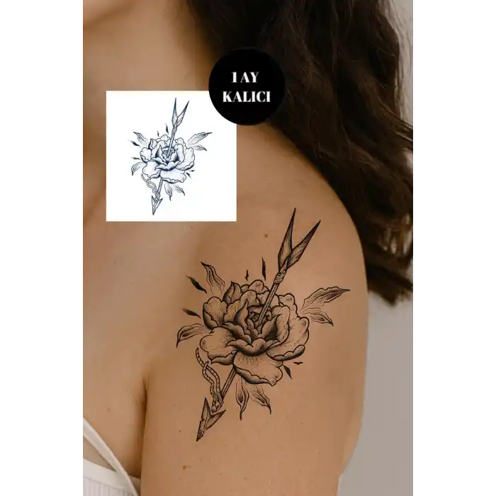 Gül Ve Ok Figürlü 12 Saat Sonra Kararan Geçici Mini Dövme Tattoo