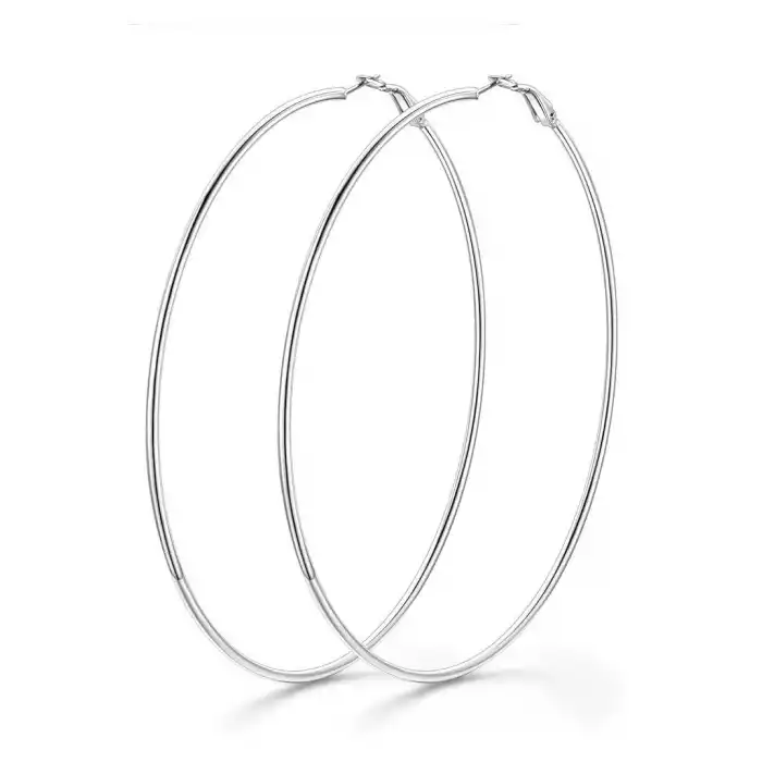 Gümüş Renk 100MM Çelik Halka Küpe (Çift)