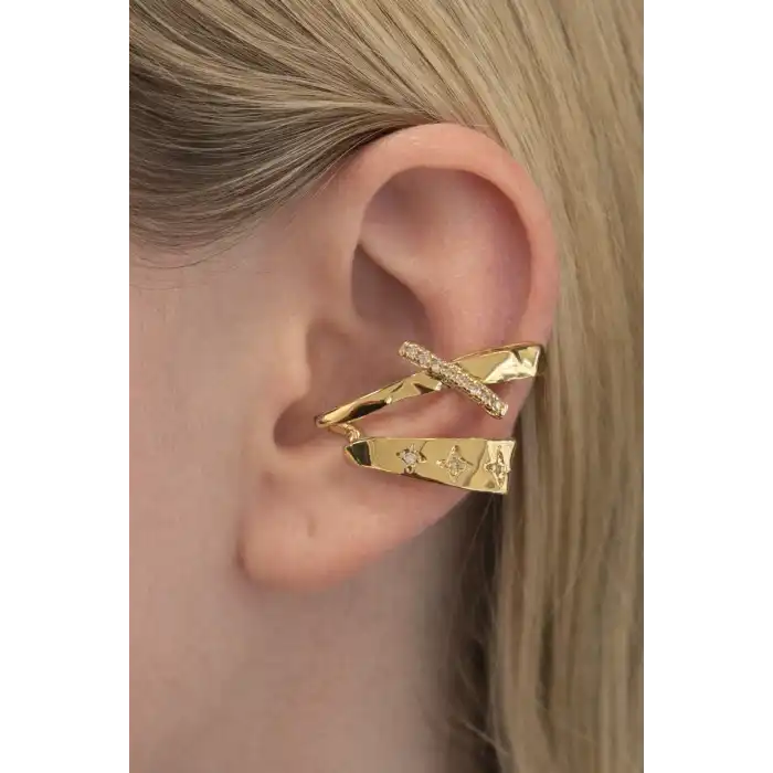 Gümüş Renk 14K Altın Kaplama TX Ear Cuff (Tek)