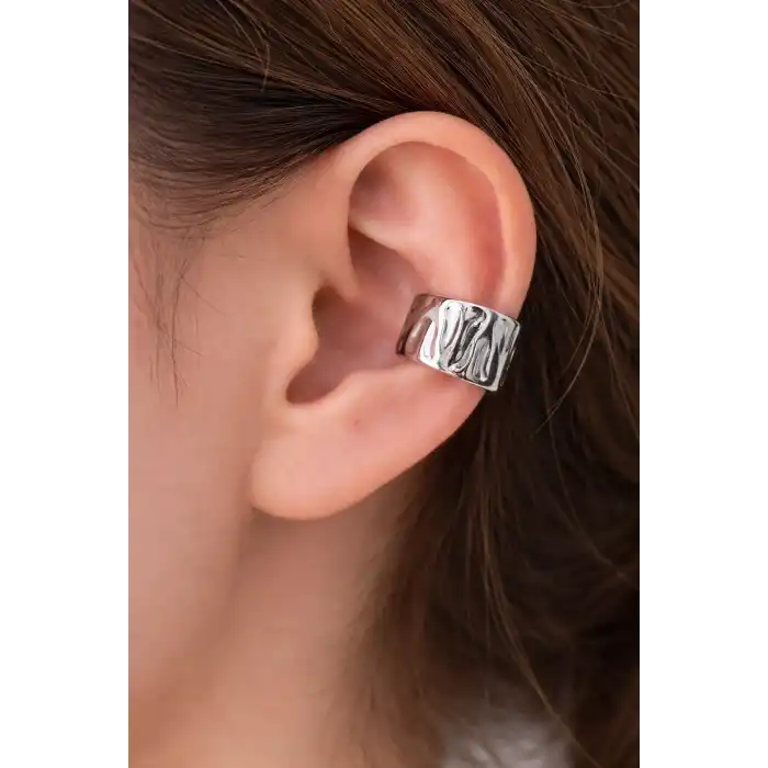 Gümüş Renk 14K Altın Kaplama TX Ear Cuff (Tek)