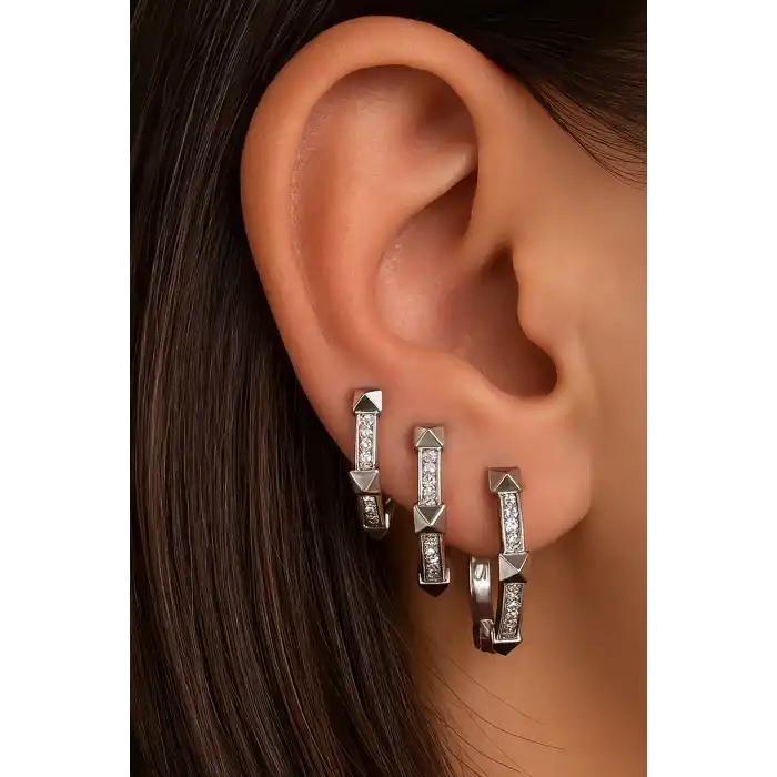 Gümüş Renk 3lü YSX Küpe Set