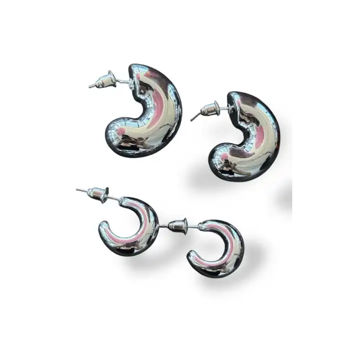 Gümüş Renk 4lü Halka Küpe Set