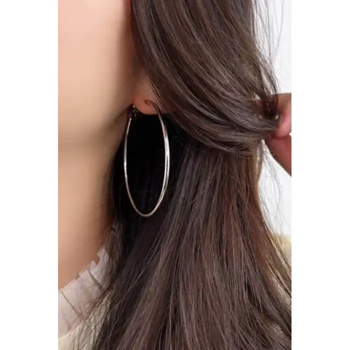 Gümüş Renk 55MM Çelik Halka Küpe (Çift)