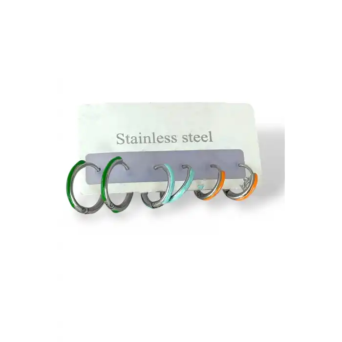 Gümüş Renk 6lı Çelik Halka Küpe Seti