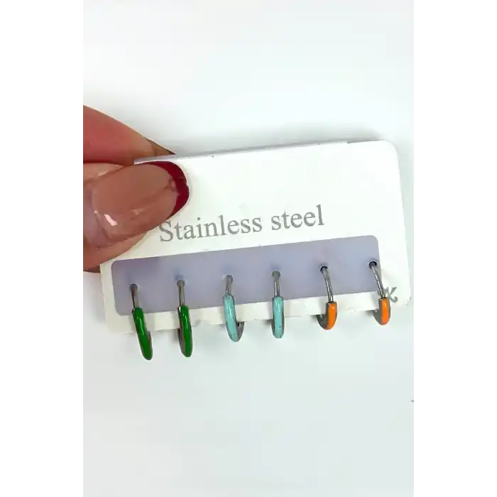 Gümüş Renk 6lı Çelik Halka Küpe Seti