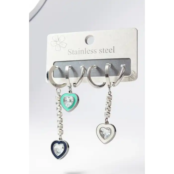 Gümüş Renk 6lı Çelik Küpe Set