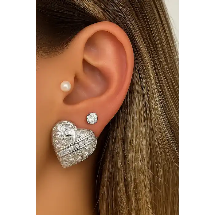 Gümüş Renk 6lı Kalp Figürlü Çelik Küpe Set