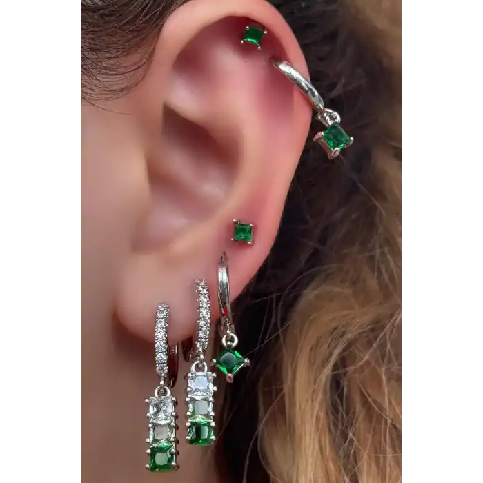 Gümüş Renk 6lı Taş Detaylı Set Küpe