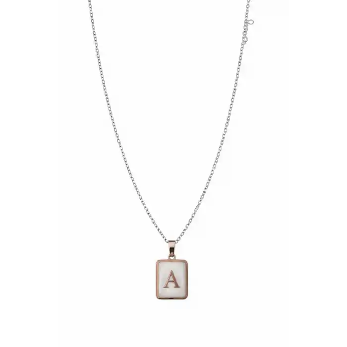 Gümüş Renk A Harf Çelik Kolye