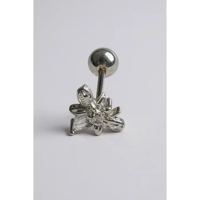 Gümüş Renk Arı Figürlü Cerrahi Çelik Tragus/Kıkırdak Küpe/Piercing (Tek)
