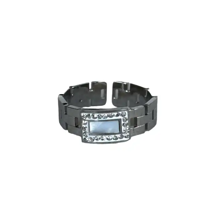 Gümüş Renk Taş Detaylı Ayarlanabilir Çelik Yüzük