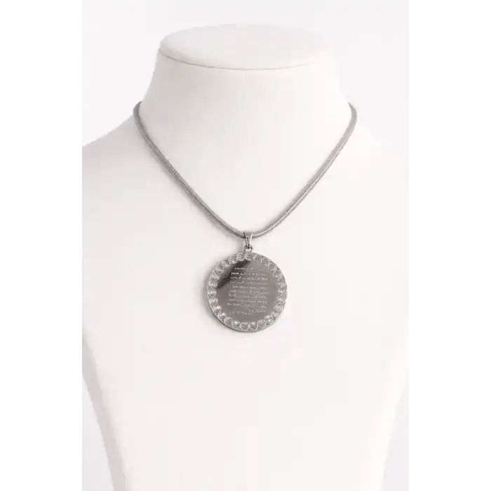 Gümüş Renk Ayet Yazılı Çelik Kolye