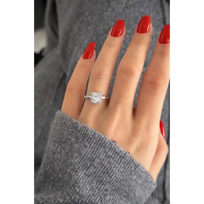 Gümüş Renk Baget Taşlı Yüzük (Ayarlanabilir)