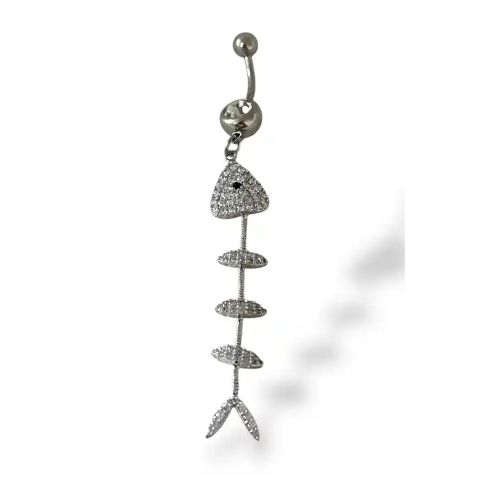 Gümüş Renk Balıık Kılçığı Figürlü Cerrahi Çelik Göbek Piercing