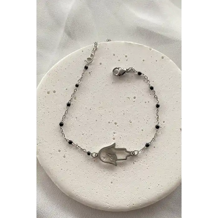 Gümüş Renk Boncuk Detaylı Çelik Bileklik