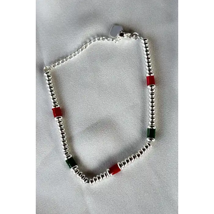 Gümüş Renk Boncuk Detaylı Çelik Bileklik