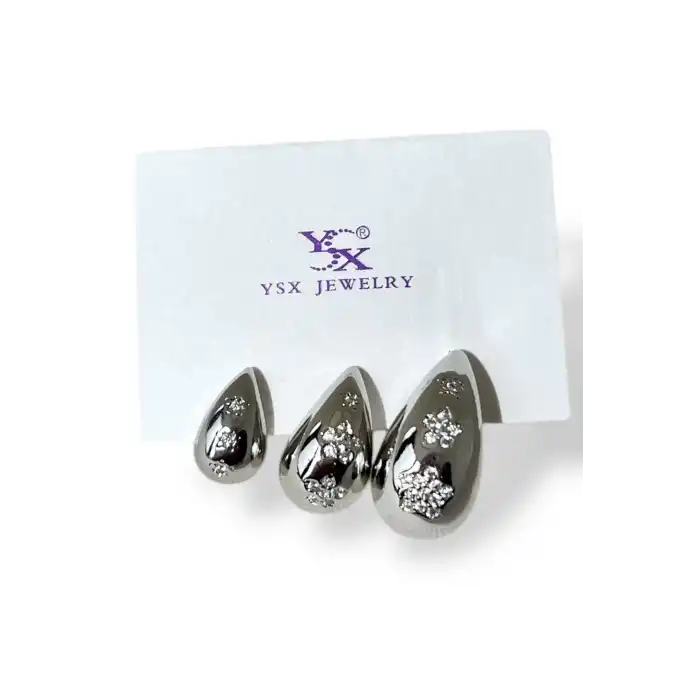 Gümüş Renk Bottaga Figürlü Çiçek Detaylı VİP 3lü YSX Küpe Set