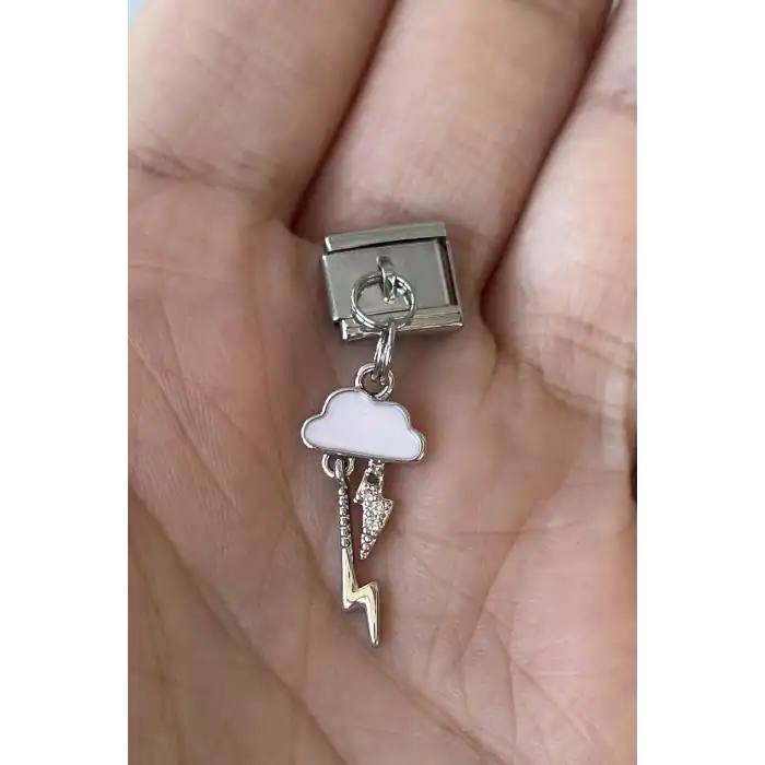 Gümüş Renk Bulut Ve Şimşek Figürlü Çelik Nomination Charm (Tek)