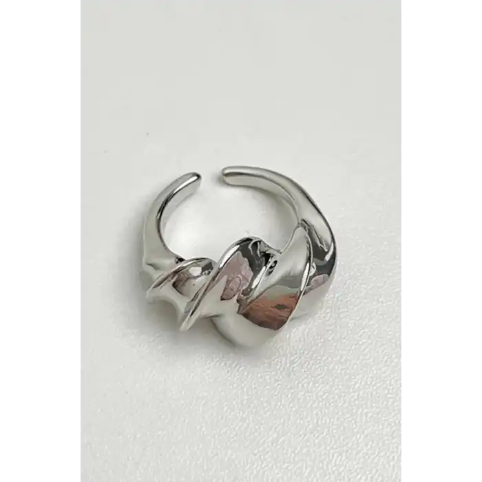 Gümüş Renk Burgu Detaylı Ayarlanabilir Çelik Yüzük