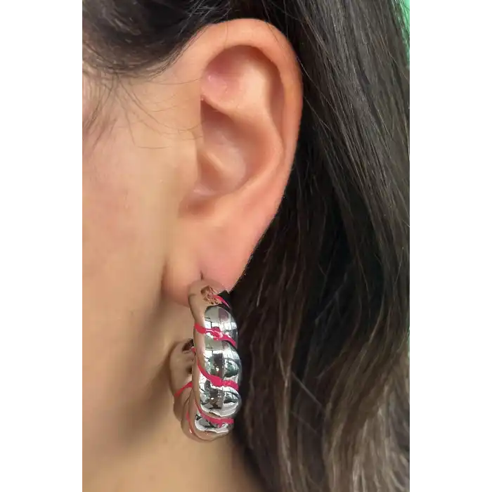 Gümüş Renk Burgu Detaylı Çelik Küpe (Çift)