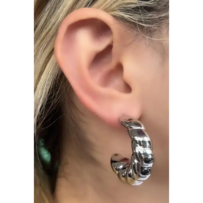 Gümüş Renk Burgu Detaylı Küpe (Çift)