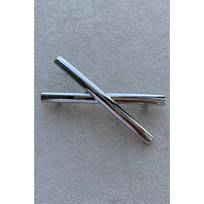 Gümüş Renk Çarpı Figürlü Otomat Toka